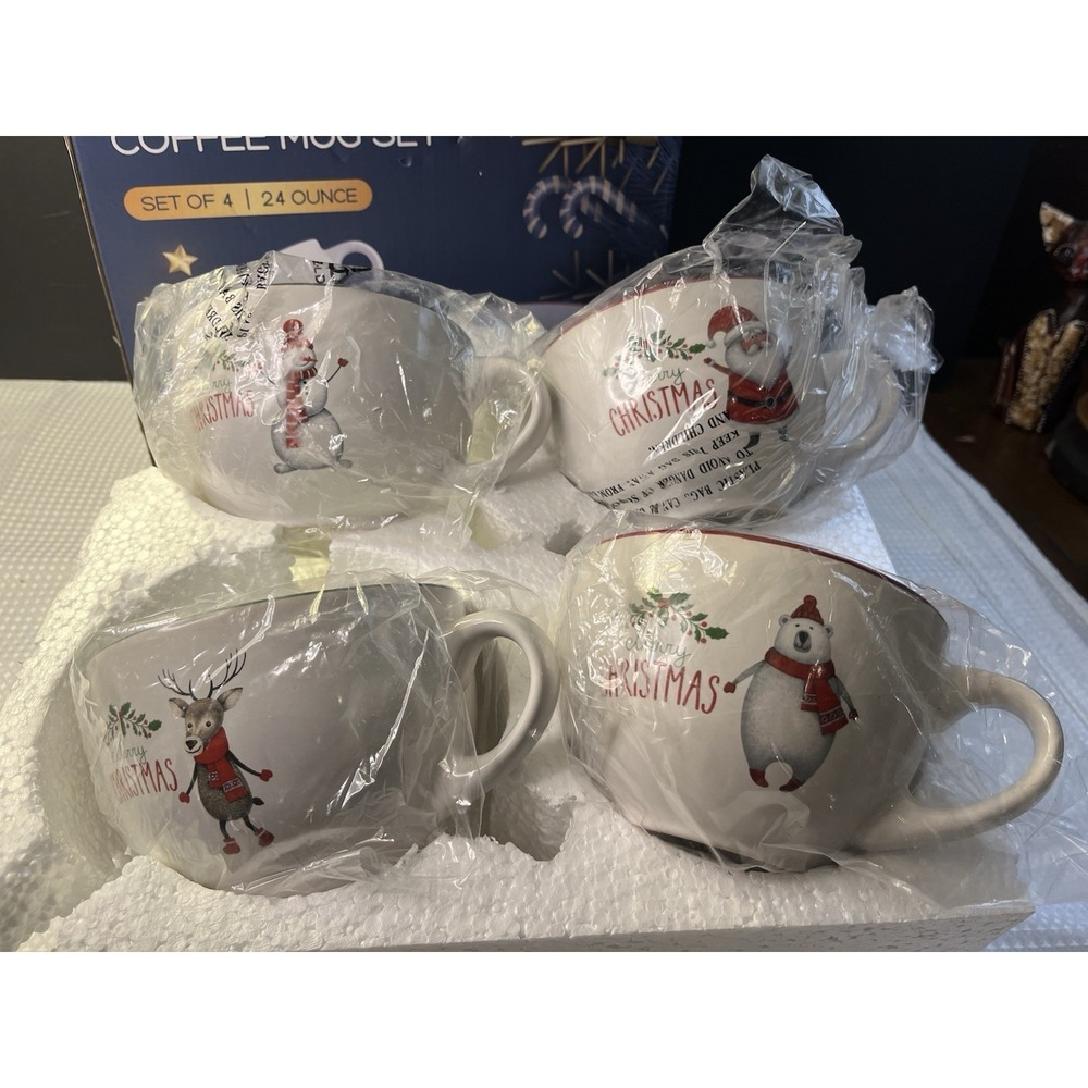 Bruntmor Set Of 4 In Box 24 Oz Jumbo Christmas Cereal/Coffee Mugs - Picture 2 of 4